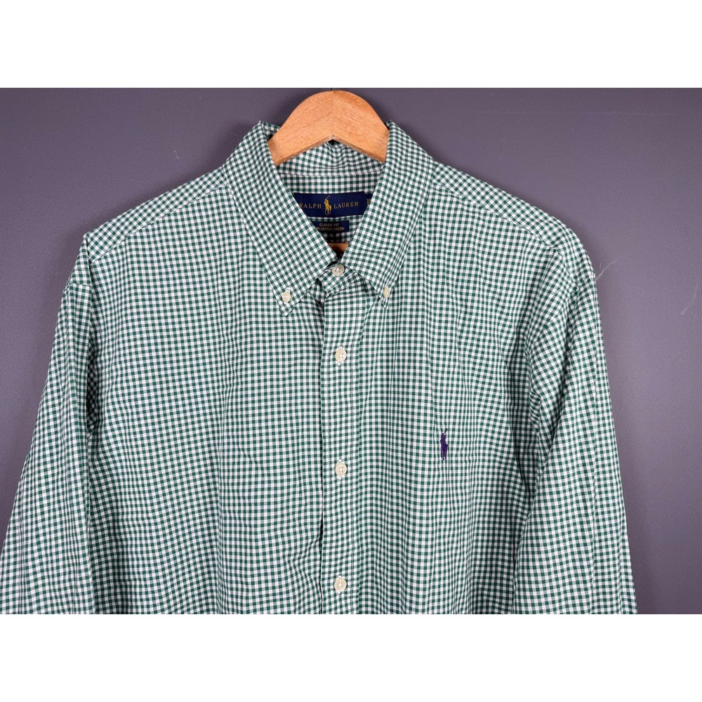 Polo Ralph Lauren Mens XL Classic Fit Green Gingham Cotton Stretch Shirt